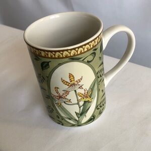 American Atelier Botanical #5023 Floral Mug with Green and Gold Accents NWOT